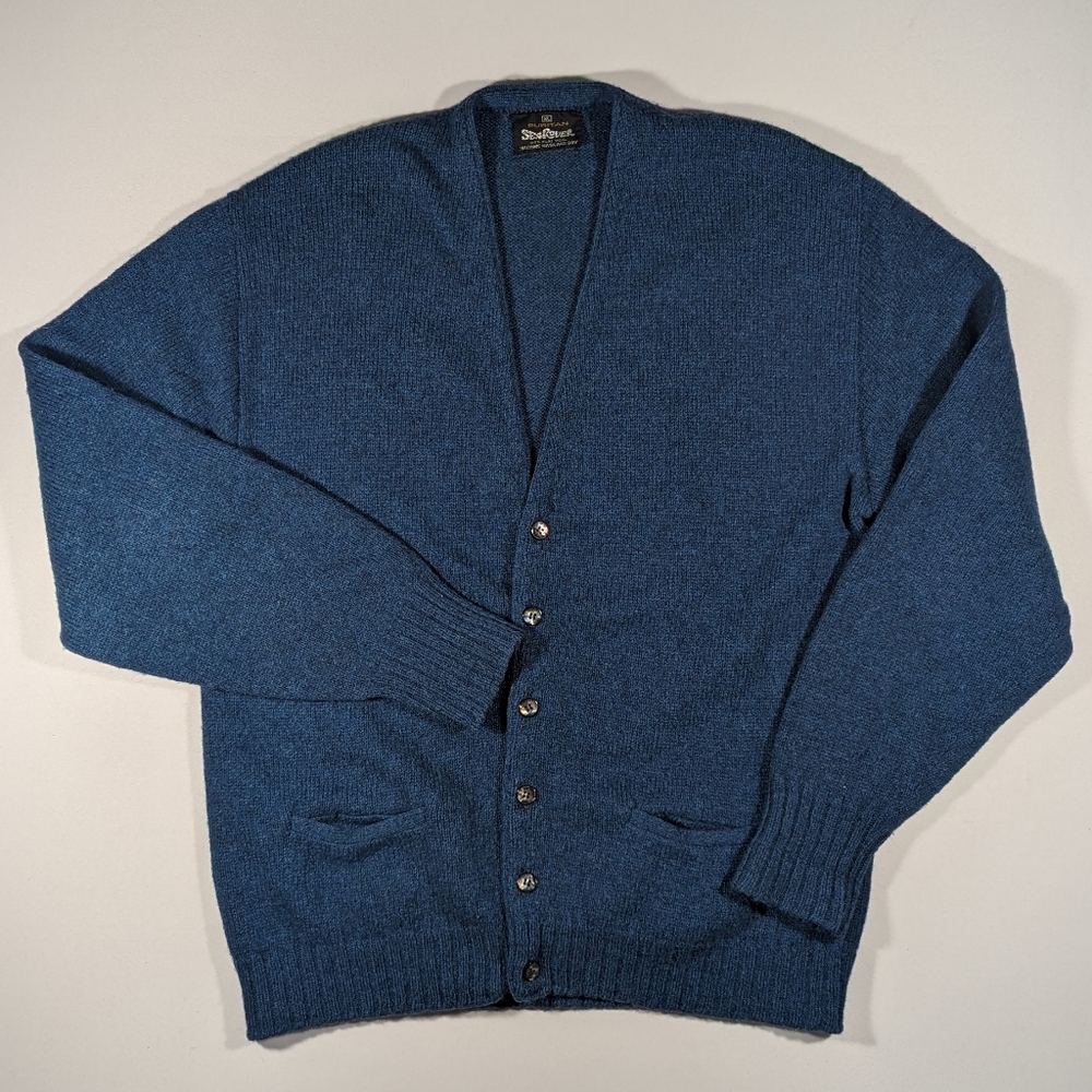 Vintage 80s Puritan Wool Cardigan Sweater Men's Size XL Blue SeaRover